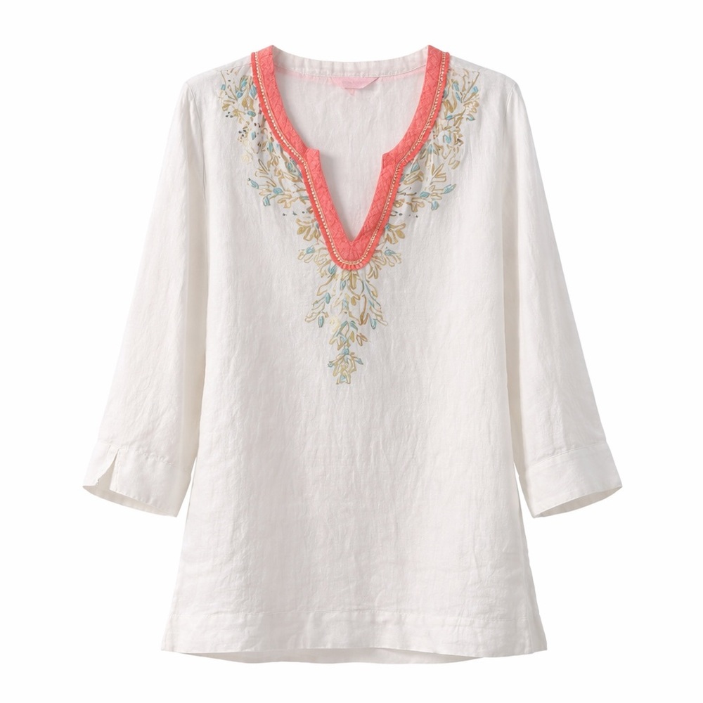 Lilly Pulitzer Size Small Linen embroidered White Tunic Top